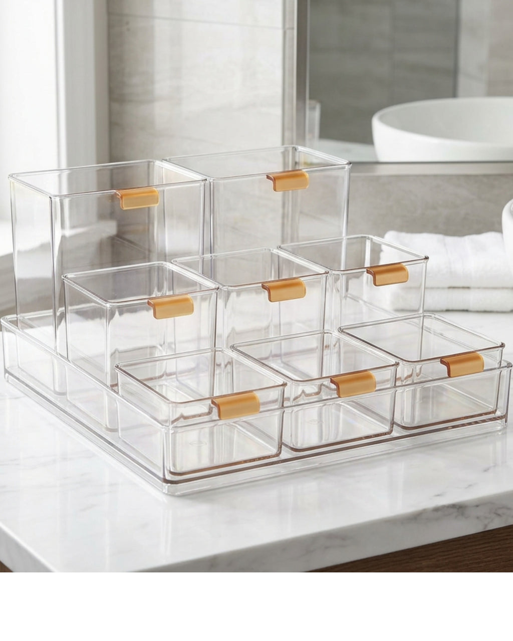 Angwa Six Lift Out Bin Acrylic Vanity Tray Clear Amber - Lifestyle view
