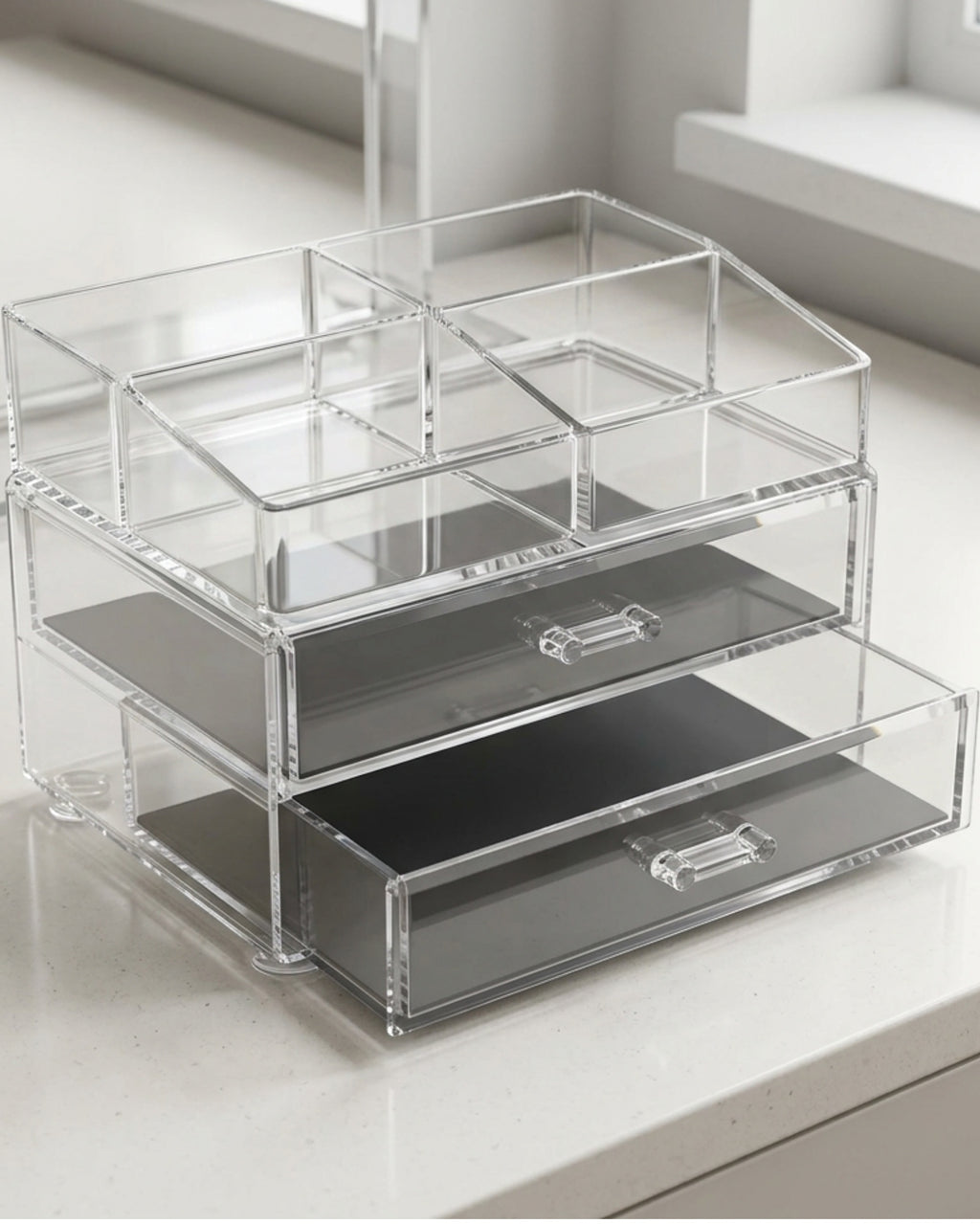 Angwa Two Drawer Four Section Acrylic Organizer Clear Smoke - Lifestyle view