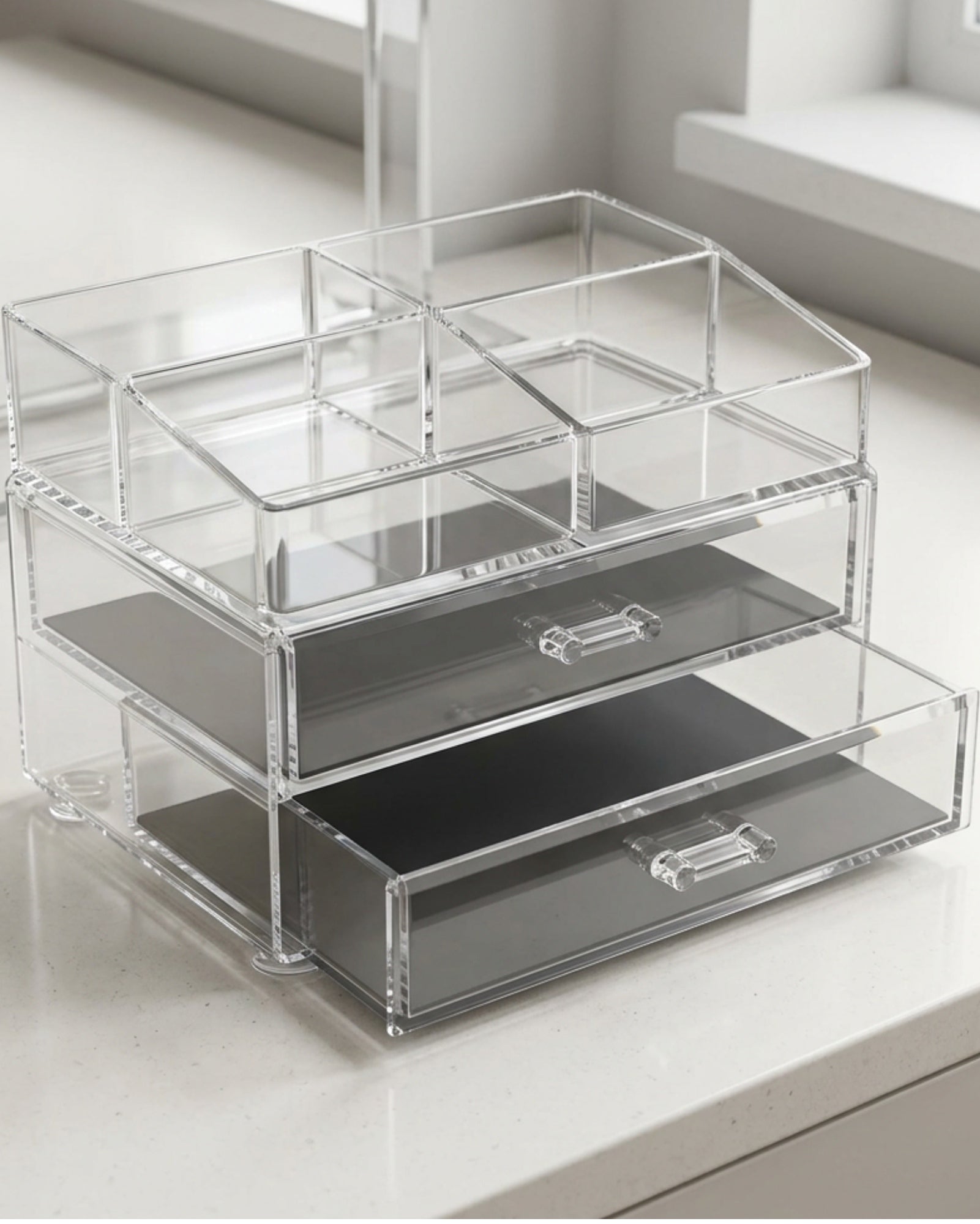 Angwa Two Drawer Four Section Acrylic Organizer Clear Smoke - Lifestyle view