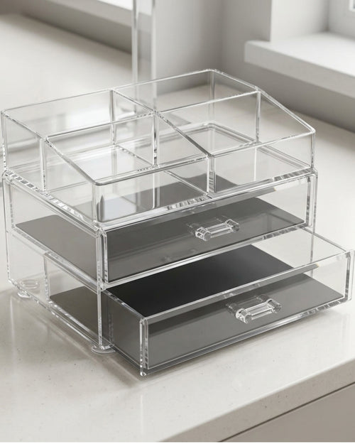 Angwa Two Drawer Four Section Acrylic Organizer Clear Smoke - Lifestyle view